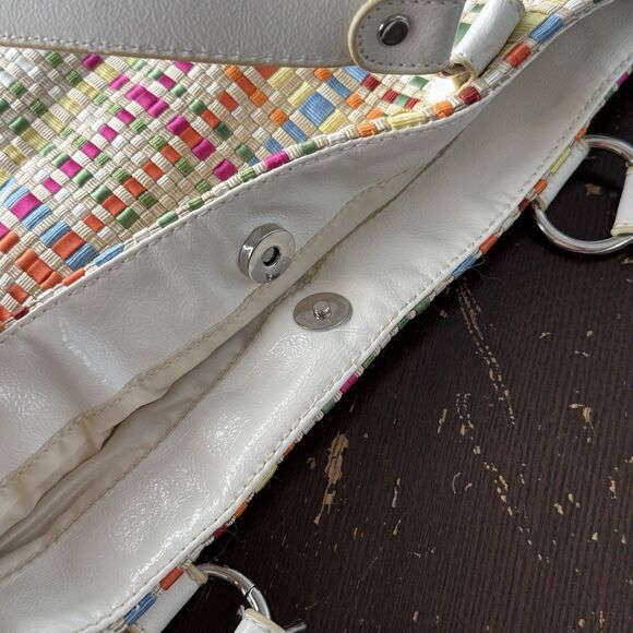 Lina Handbag Tote Purse Weave Pattern Magnetic Snap Interior Pockets Multicolor - Picture 7 of 8